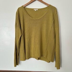 Eileen Fisher Linen Scoop Neck Yellow Slub Knit Sweater Top XL Lagenlook Boho